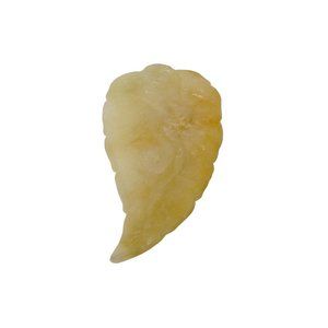 Carved Chinese Natural Yellow Jade Pixie On Leaf Pendant k153